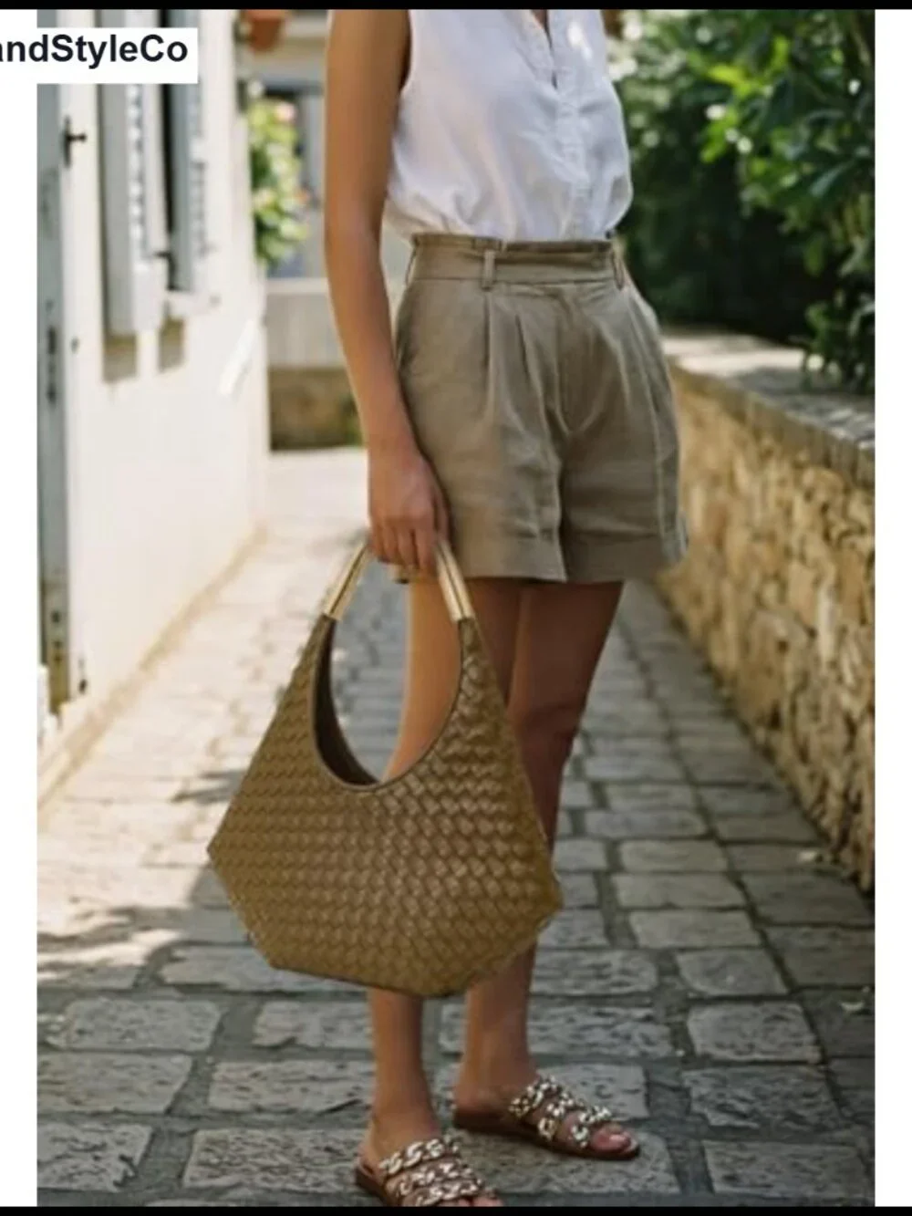 Olivia Hand-Woven Vegan Leather Hobo Bag with Metal Handle
